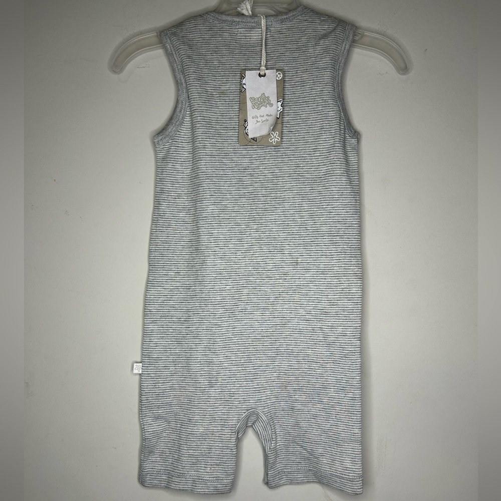 Earth Nymph Ron Jon Surf Shop Orange Beach AL Gray and White Striped Baby Romper - Picture 2 of 6